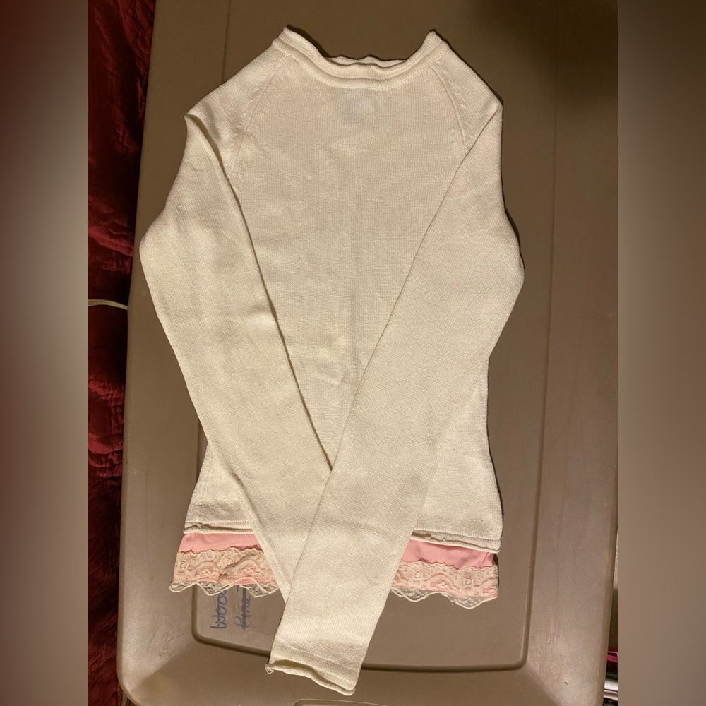 Wet Seal size S Cream Sweater (lightweight) with pink lace trim